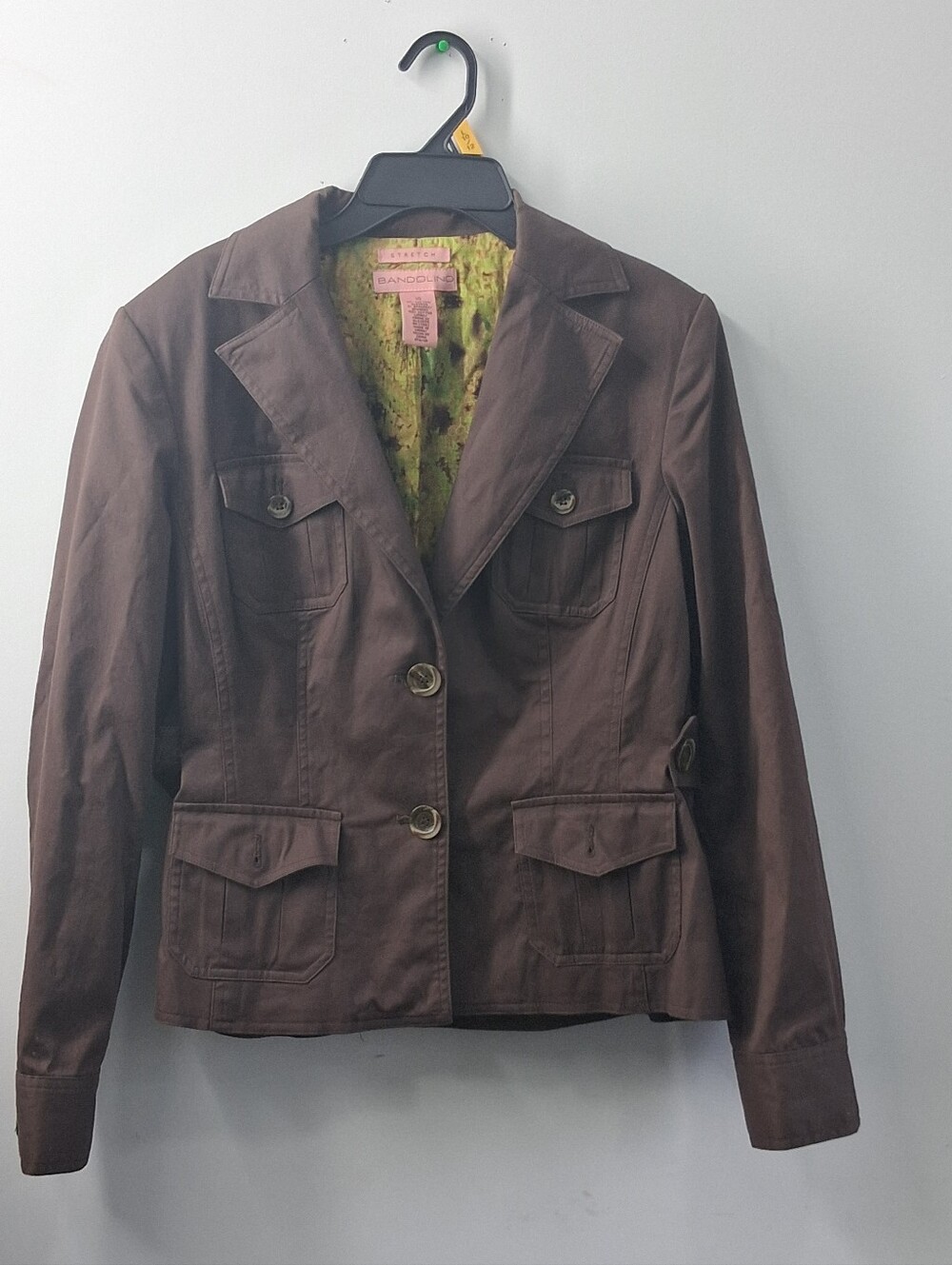 Bandolino Brown Cotton Stretch Blazer Jacket Size 10 Safari Cargo Utility
